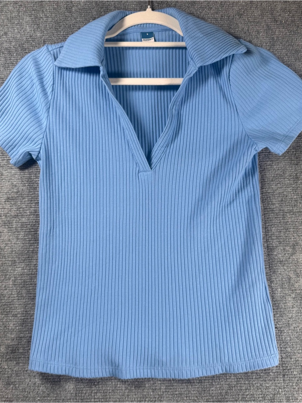 Old Navy Blue Ribbed Collared V Neck Top Women’s Small